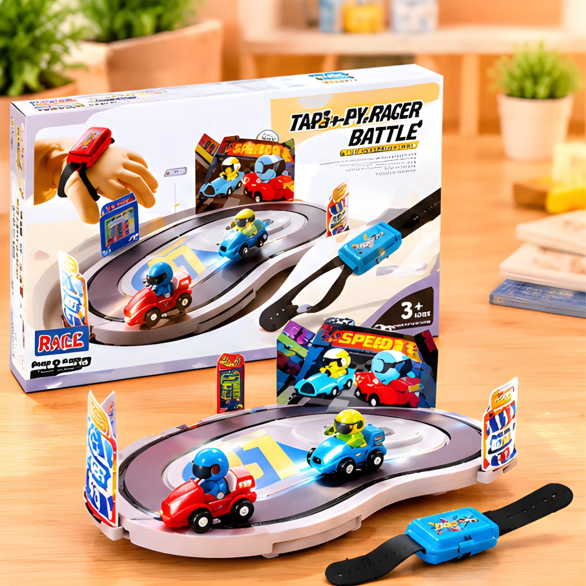 Two-Player Battle Race Car Toy – Wrist Controller Racing Set with Track for Kids