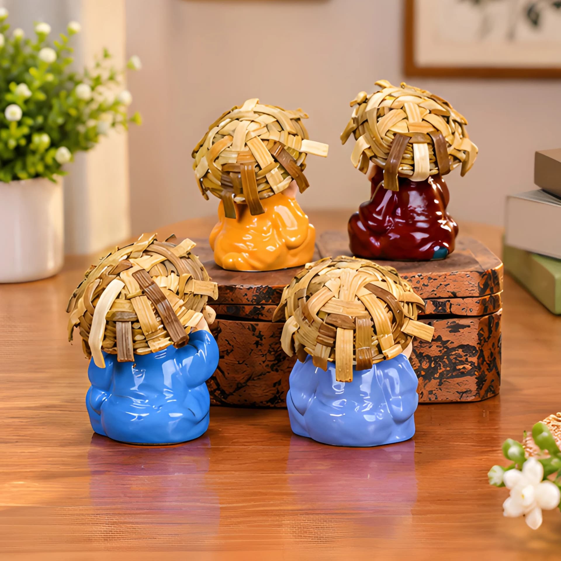 Four Little Monks Mini Buddha Statue – Cute Car Decor Figurines – small monk resin figure