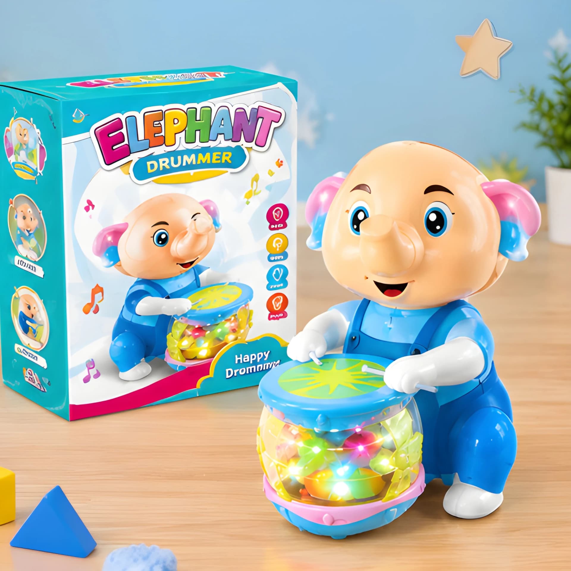 Drumming Elephant Musical Toy – Battery Operated Dancing Elephant with Lights & Music