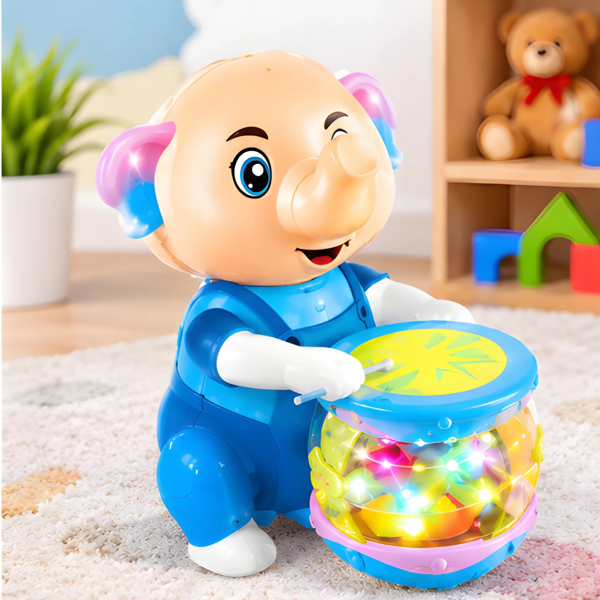 Drumming Elephant Musical Toy – Battery Operated Dancing Elephant with Lights & Music – battery operated elephant toy