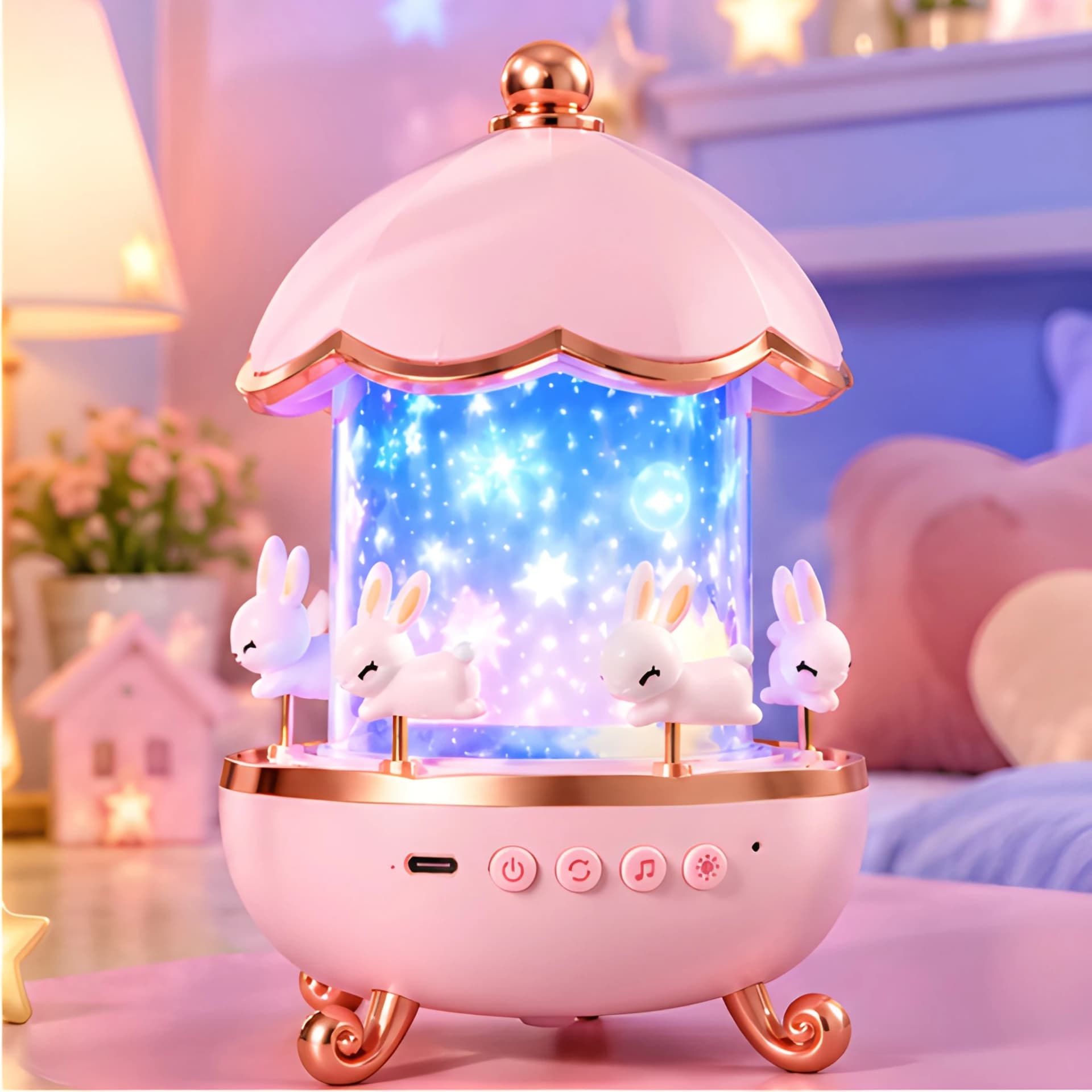 Rotating Carousel Night Lamp for Kids with Music & Colourful Projection