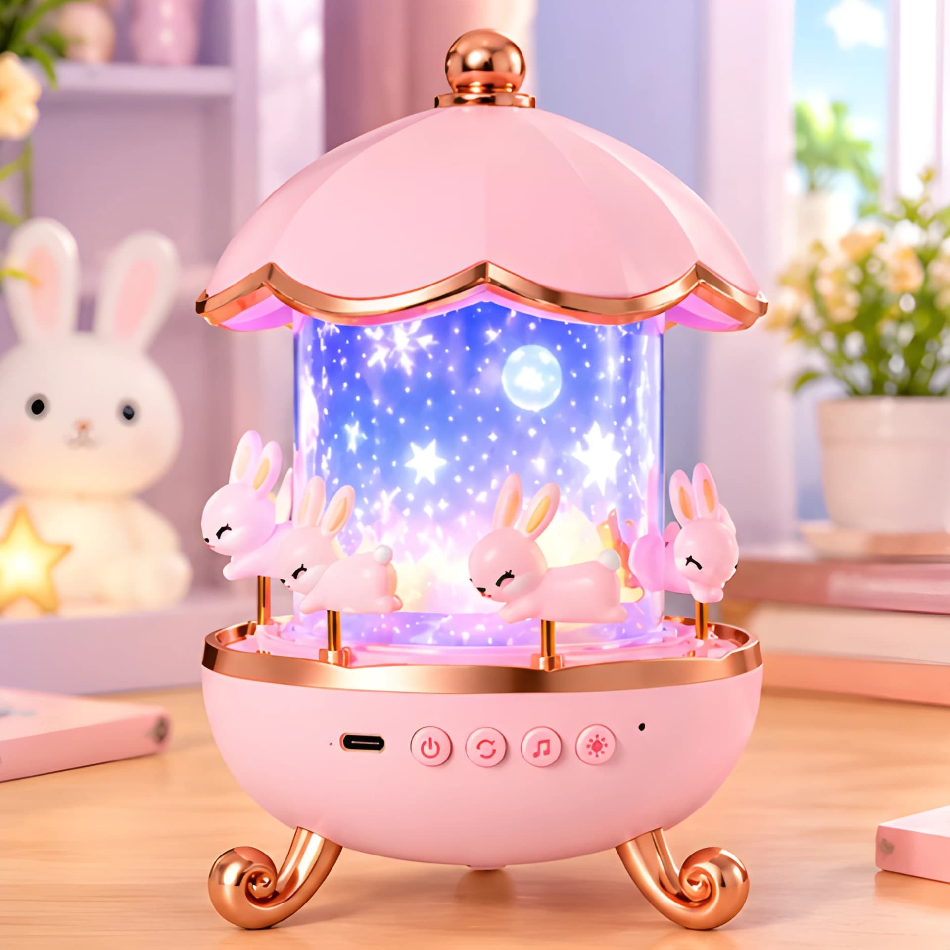 Rotating Carousel Night Lamp for Kids with Music & Colourful Projection – kids room night lamp
