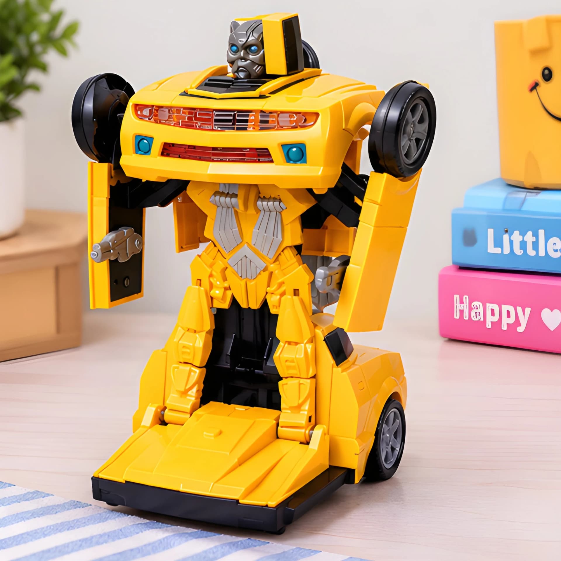 Deform Robot Car Yellow with Lights and Music – Battery Operated Car to Robot Toy for Kids – robot car toy for kids