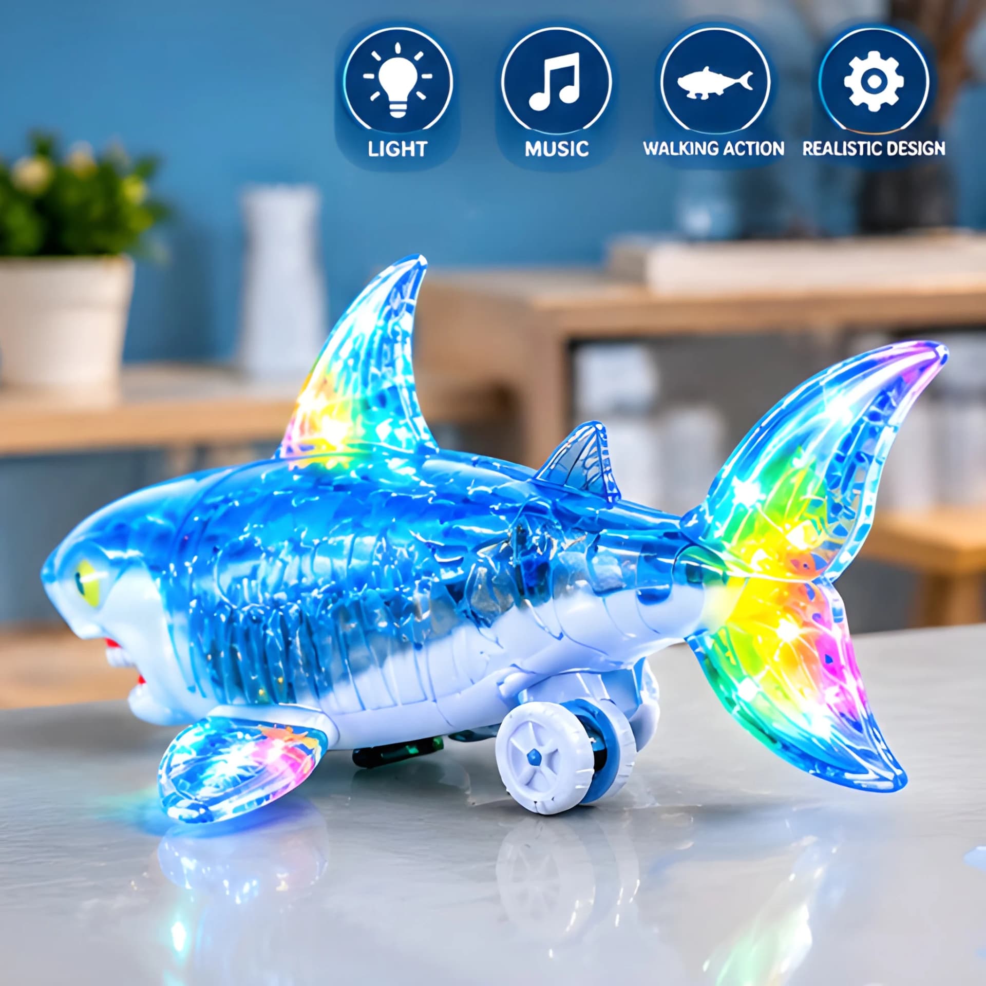 Electric Moving Shark Toy with Colorful Lights – crazy shark electric toy
